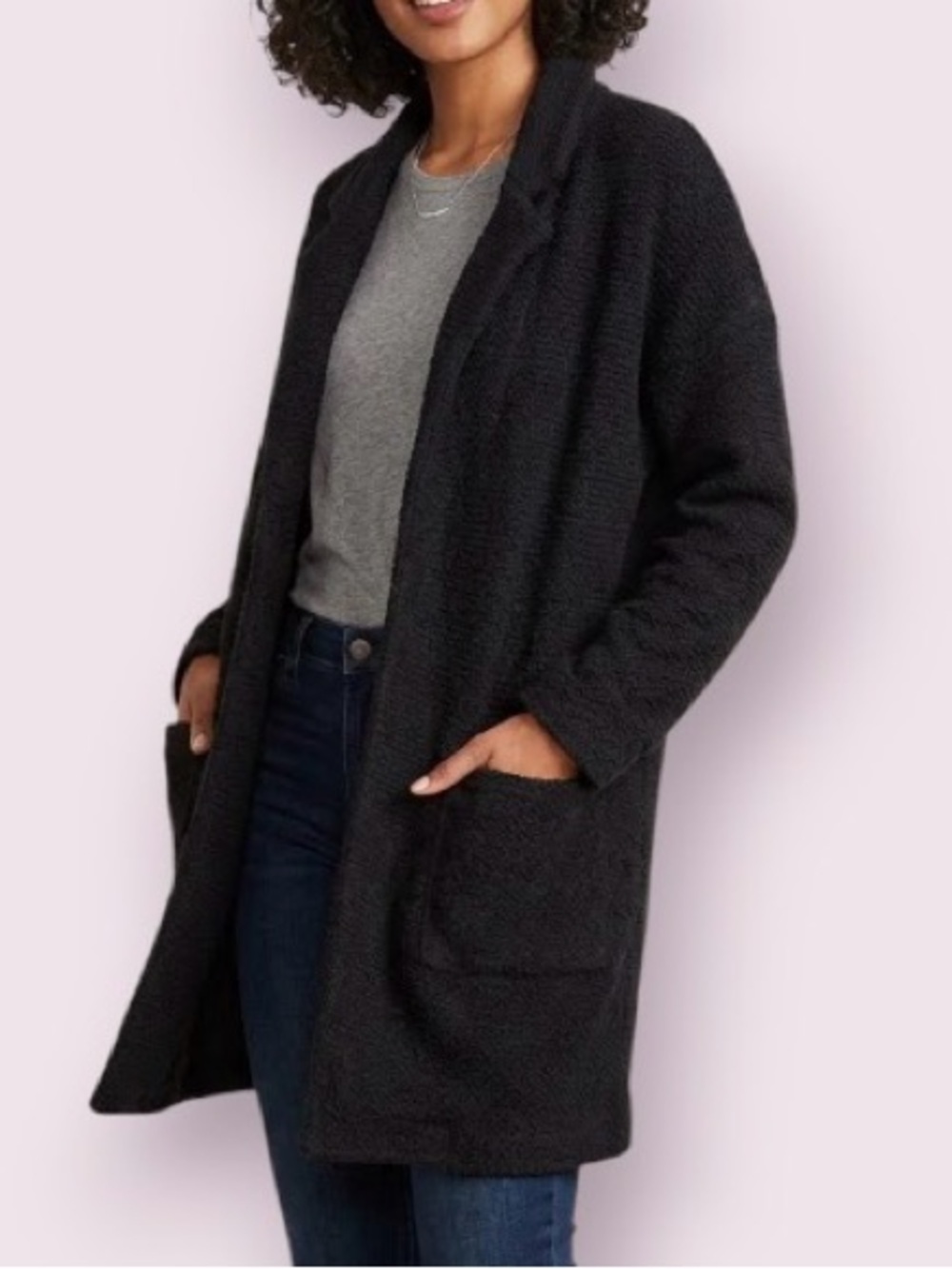 Marine Layer Lila Birdseye Coat Cardigan Blazer Jacket Black Size XL